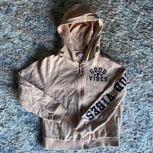 Kids Tan Hoodie with Good Vibes Print